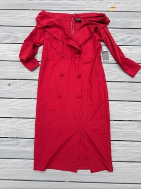 Eloquii Red Double-Breasted Long Sleeve Midi Dress